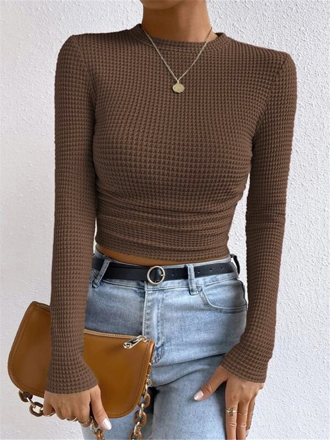 Waffle Knit Long Sleeve Top