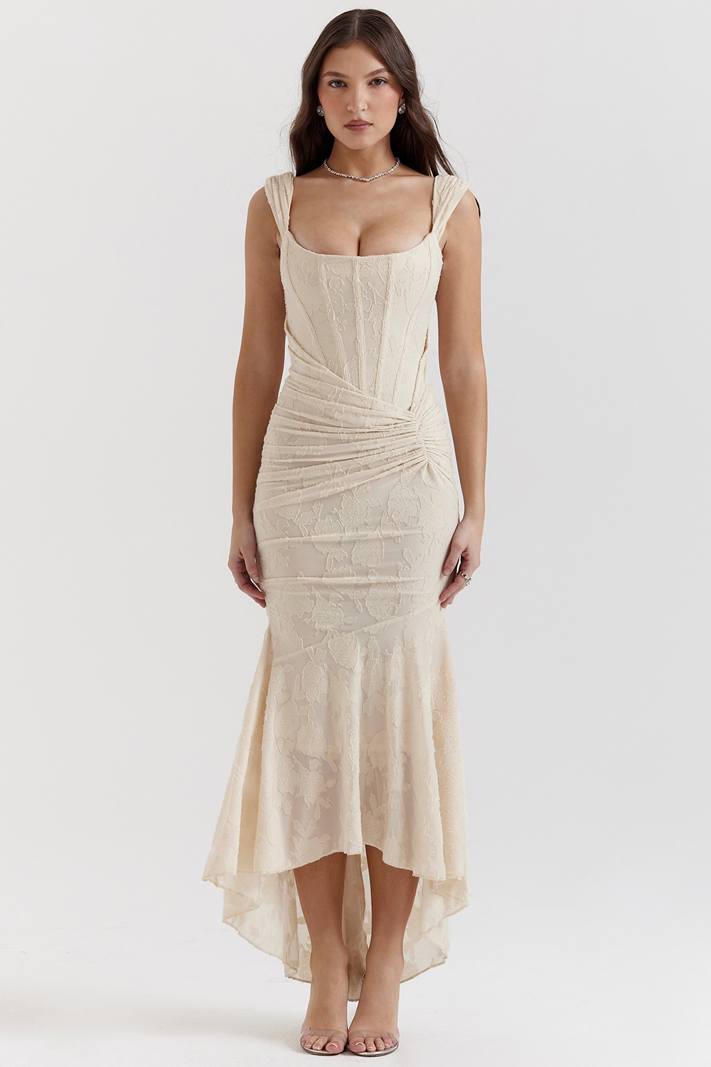 Lace Corset Wedding Guest Maxi Dress