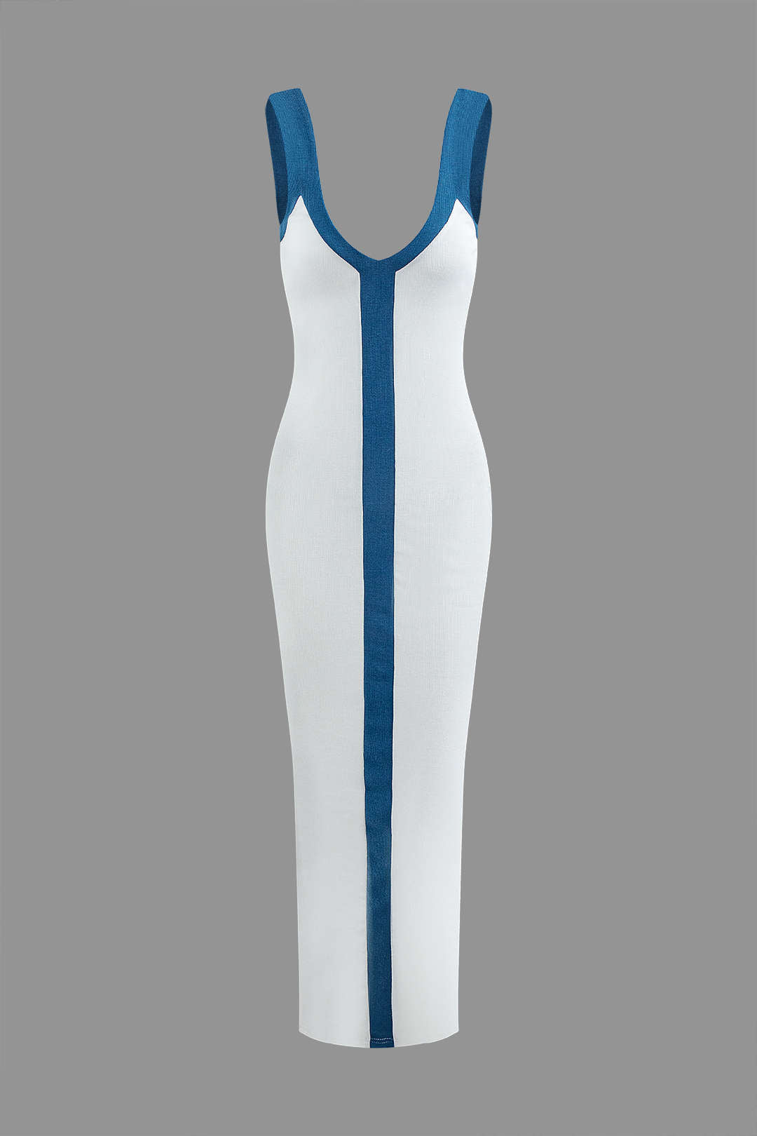 Colorblock V-Neck Ribbed Cocktail Maxi Dress