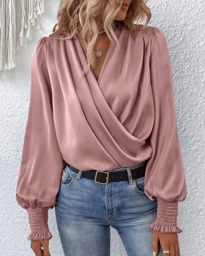 Elegant Long-Sleeve Wrap Blouse