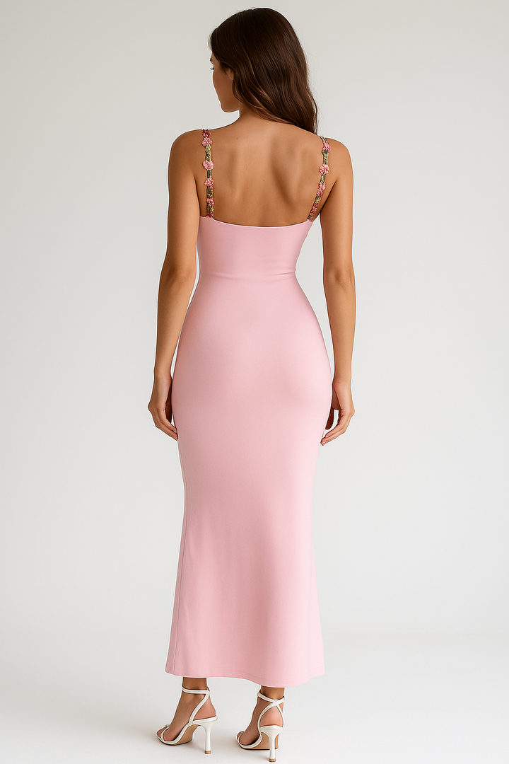 Flower Embroided Summer Night Maxi Dress
