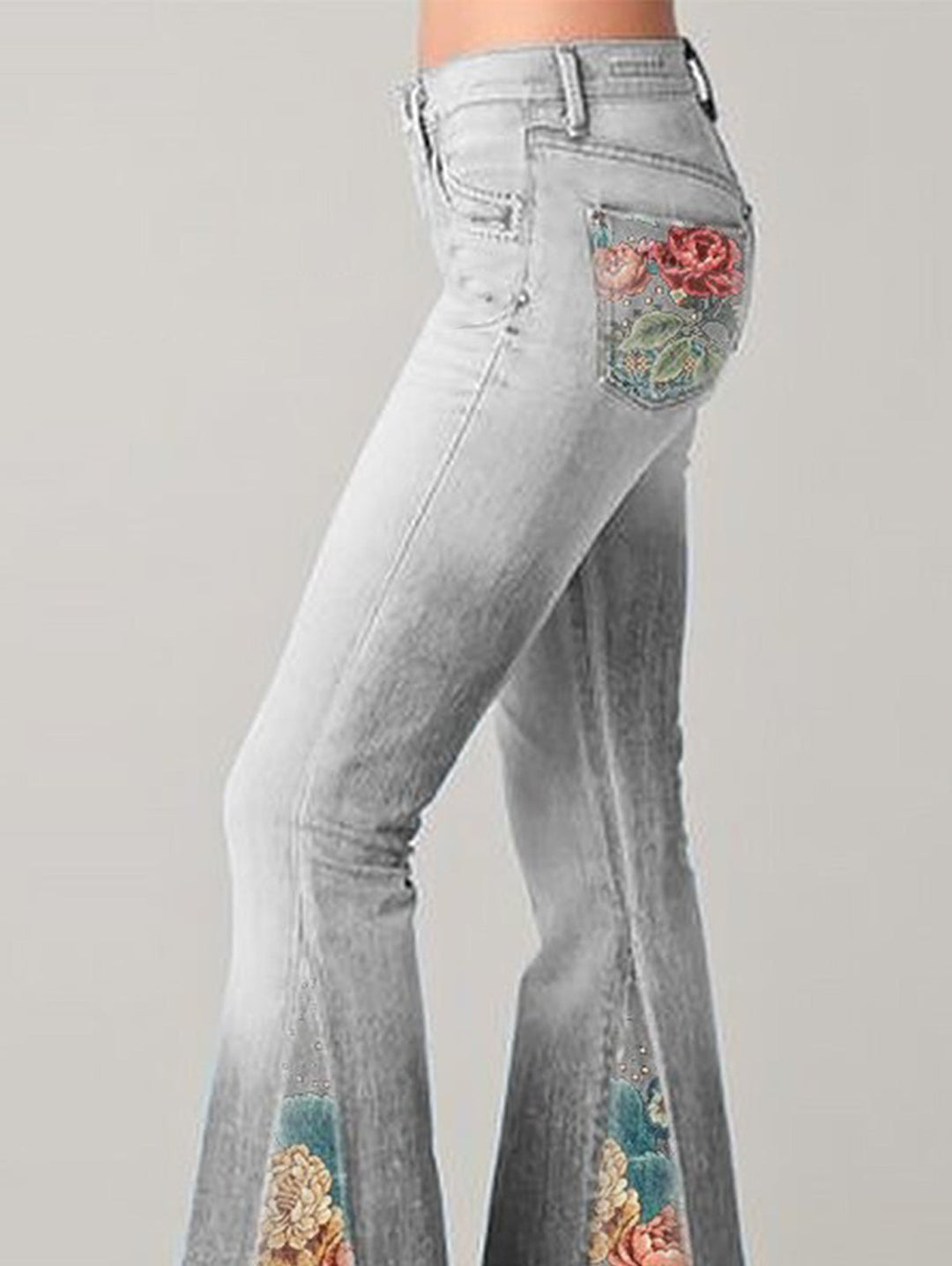 Women's Bootcut Denim Jeans with Flower Embroidered