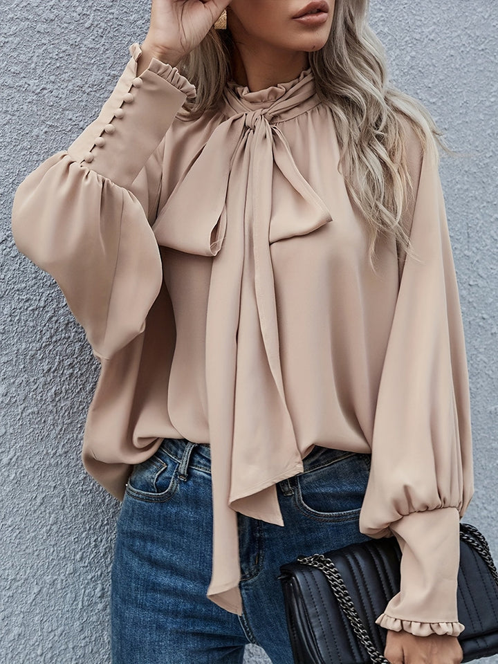 Long Sleeve Blouse with Tie Neck