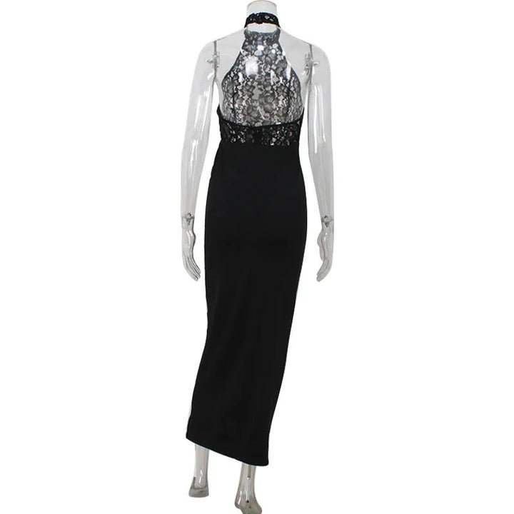 Lace Halter Maxi Dress – Sculpted Elegant Evening Dress for Women