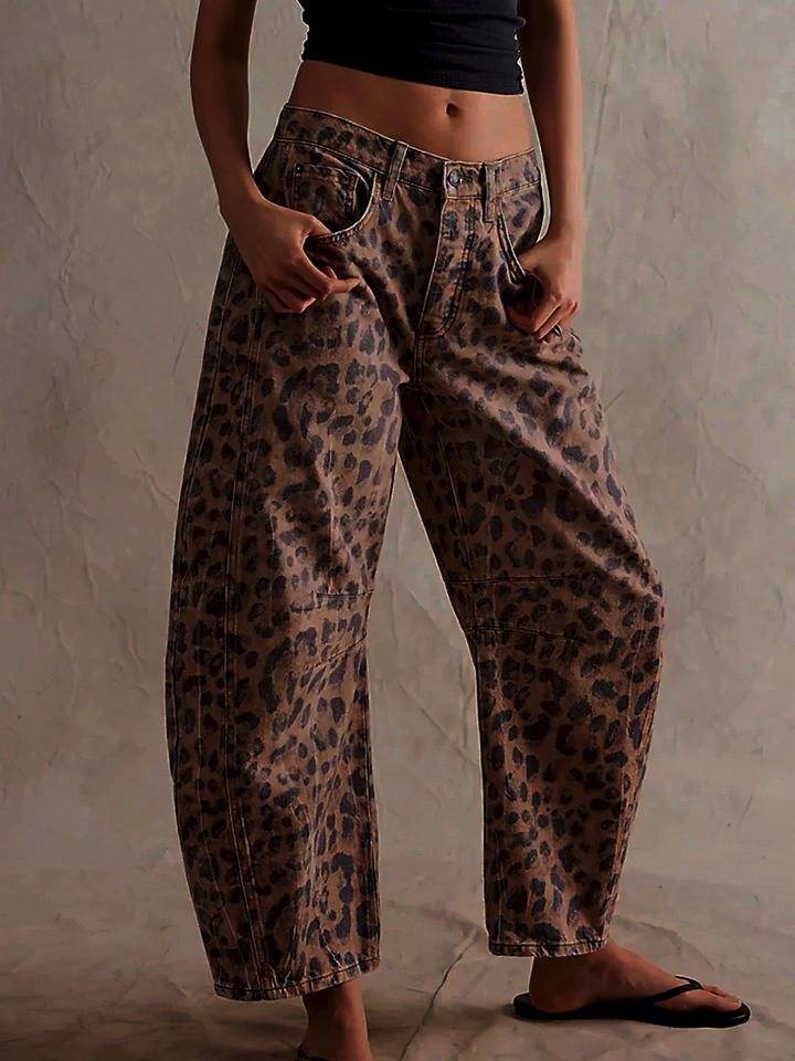 Women's Leopard Print Barrel Jeans