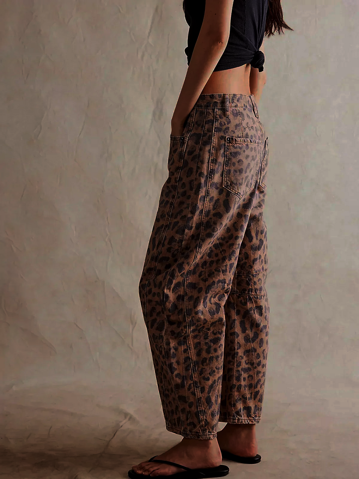 Women's Leopard Print Barrel Jeans