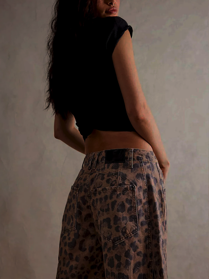 Women's Leopard Print Barrel Jeans