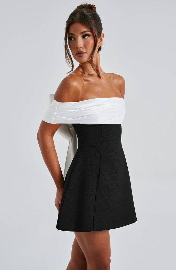 Noir Bloom Evening Party Mini Dress