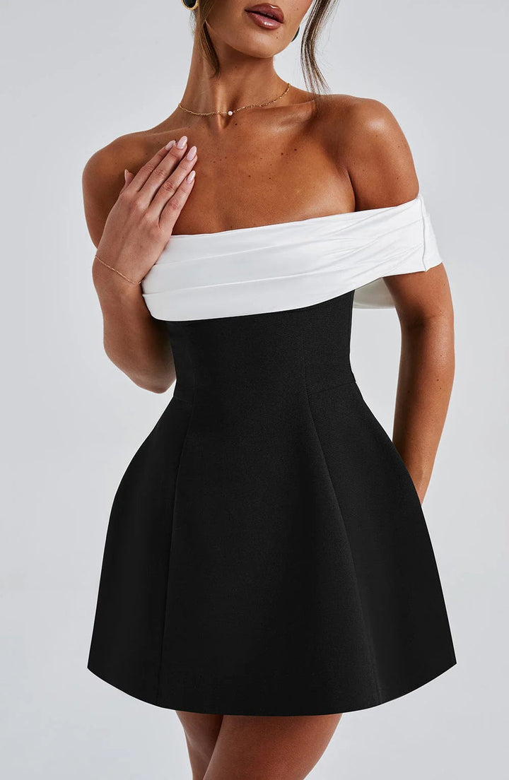 Noir Bloom Evening Party Mini Dress