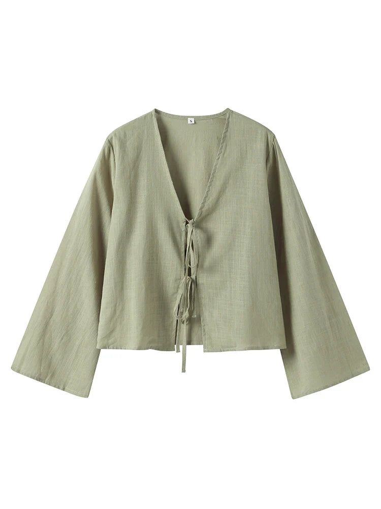 Sicily Front-Tie Linen Top