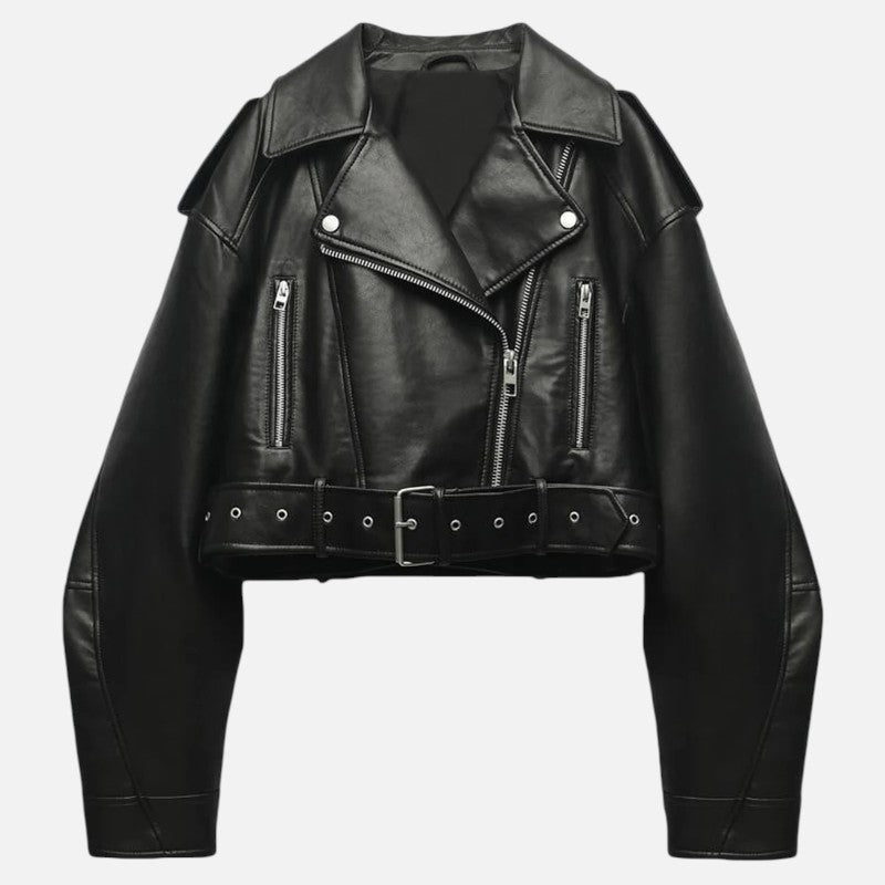 Élan Urbain™ | Veste courte biker en cuir pour femme