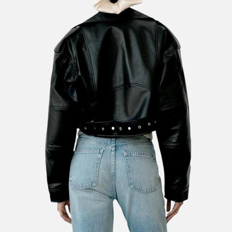 Élan Urbain™ | Veste courte biker en cuir pour femme