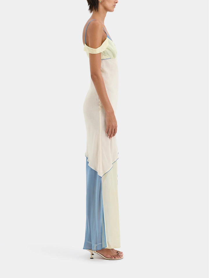 Elegant Asymmetrical Pastel Maxi Dress