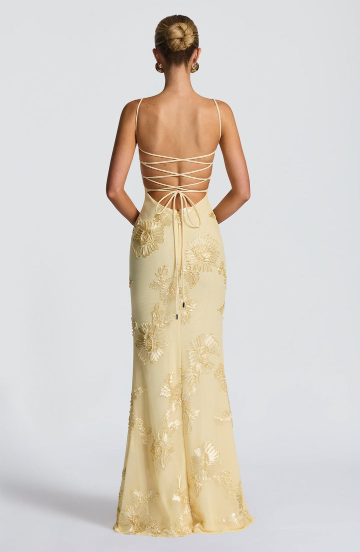 Floral Jacquard Wedding Guest Corset Maxi Dress