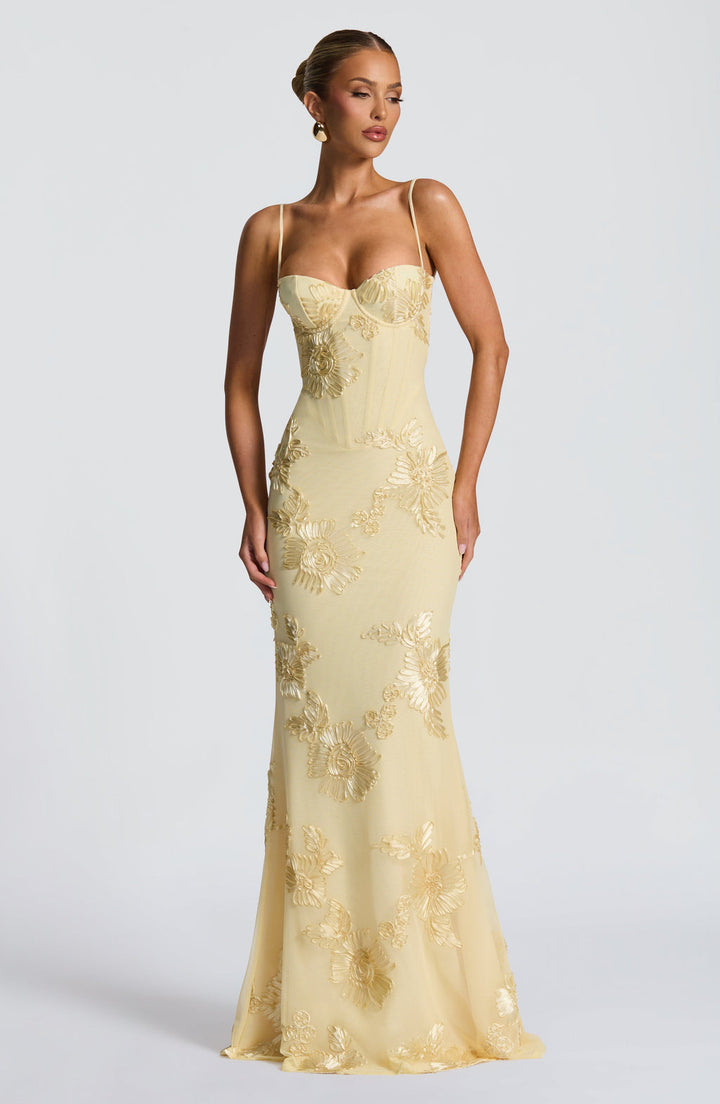Floral Jacquard Wedding Guest Corset Maxi Dress