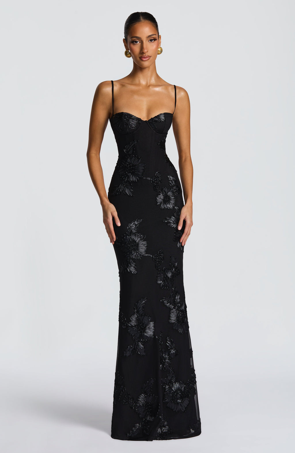 Floral Jacquard Wedding Guest Corset Maxi Dress