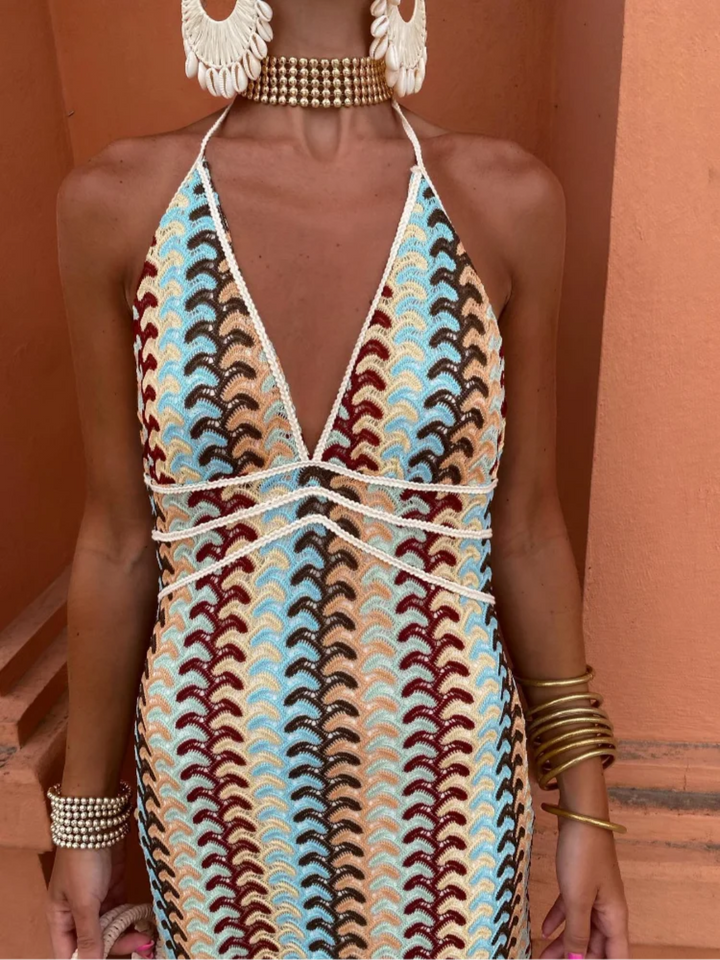 Crochet Halterneck Summer Evening Maxi Dress