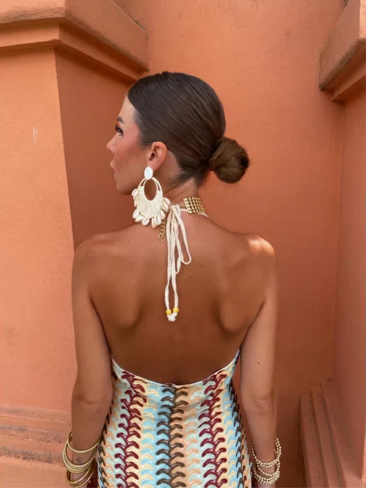 Crochet Halterneck Summer Evening Maxi Dress
