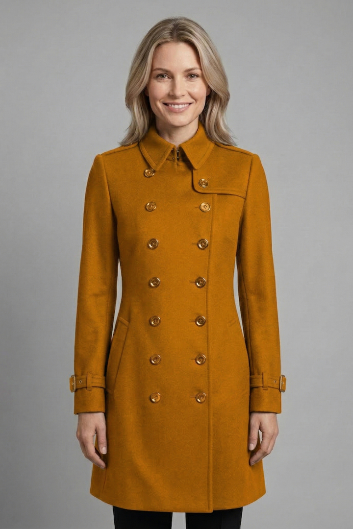 Women’s Coat with Double-Breasted Buttons and Long Sleeves