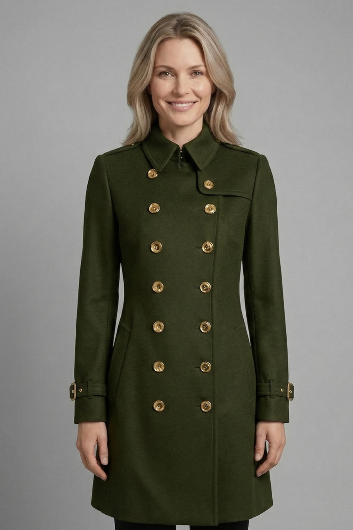 Women’s Coat with Double-Breasted Buttons and Long Sleeves