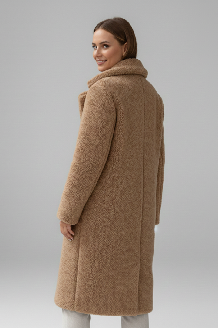 Women’s Long Coat with Wide Collar and Button Fastening