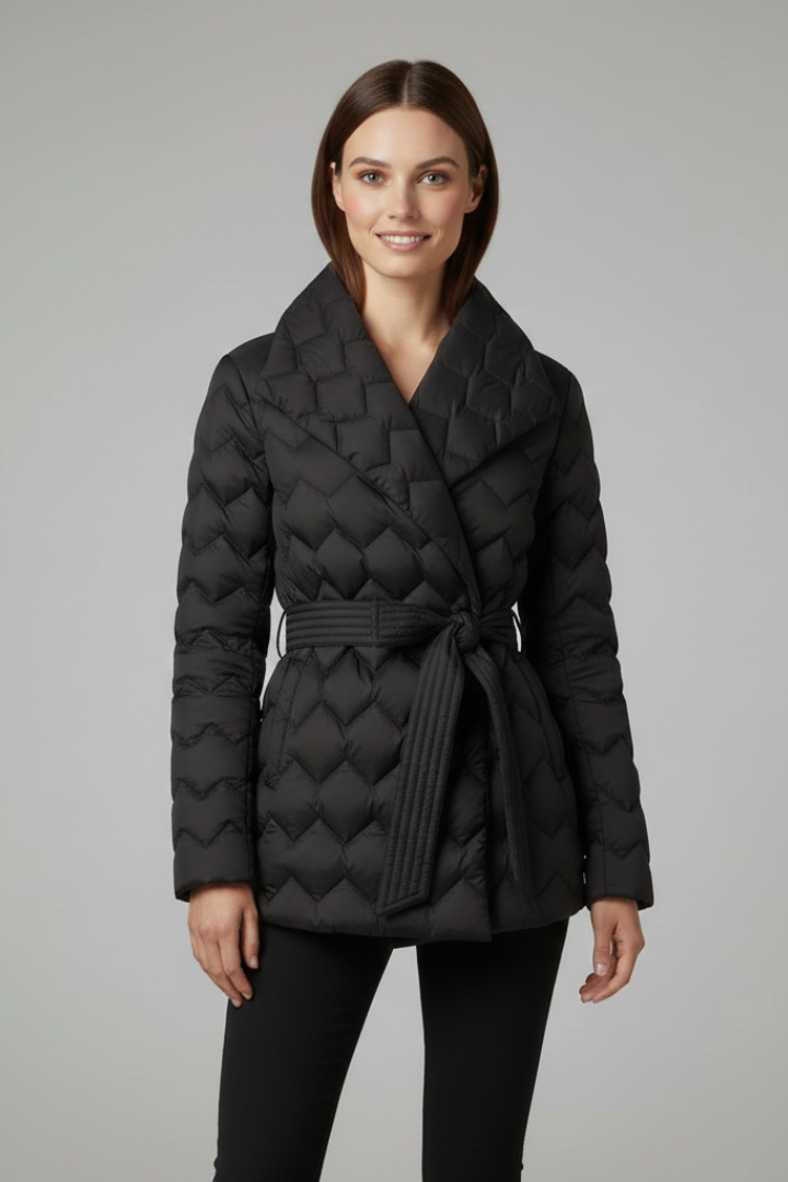 Women’s Quilted Coat with Belt and Long Sleeves