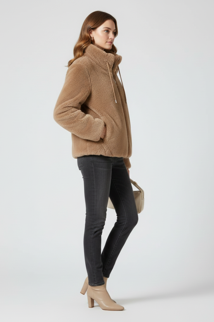 Women’s Teddy Coat with Zipper and Adjustable Hem