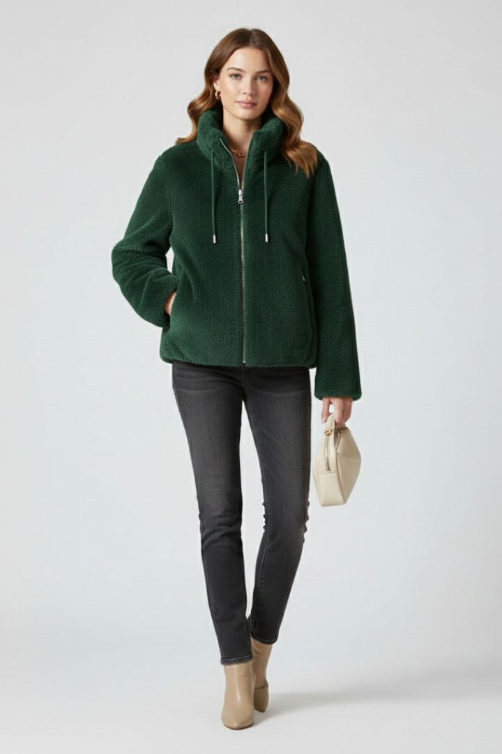 Women’s Teddy Coat with Zipper and Adjustable Hem