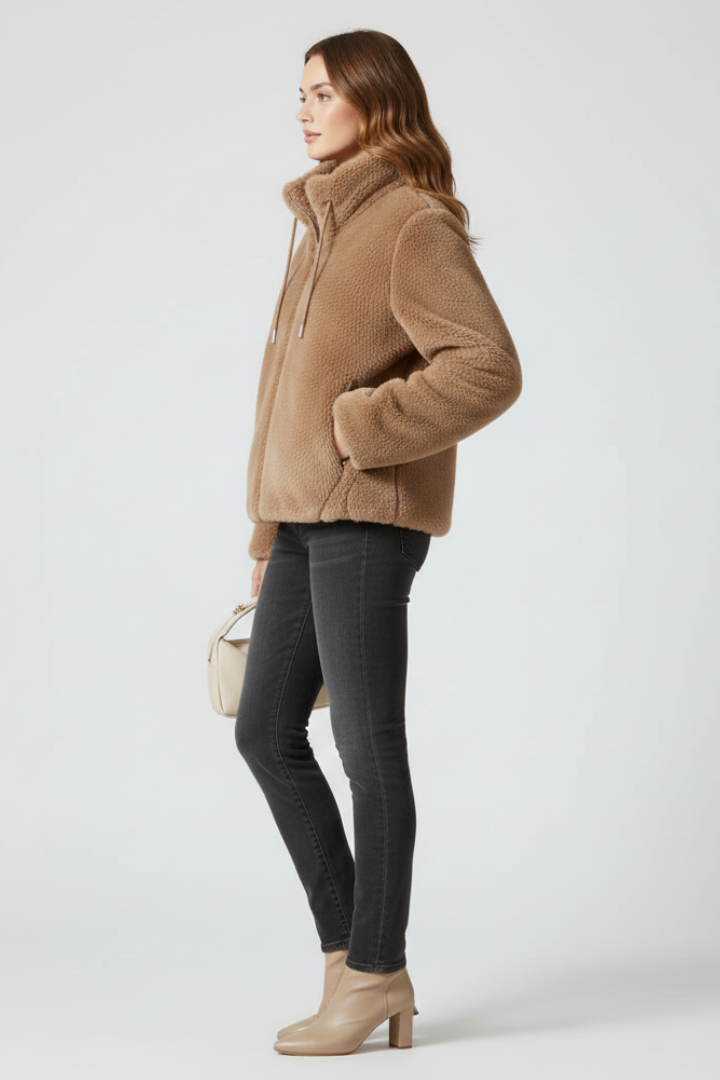 Women’s Teddy Coat with Zipper and Adjustable Hem