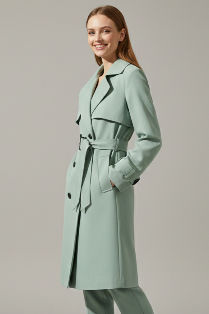 Women’s Trench Coat with Belt and Button Front
