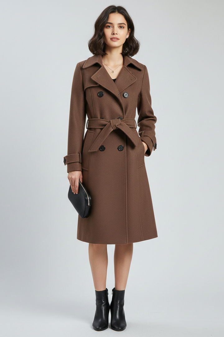 Women’s Trench Coat with Belt and Double Buttons