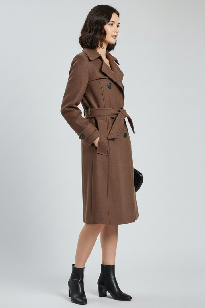 Women’s Trench Coat with Belt and Double Buttons