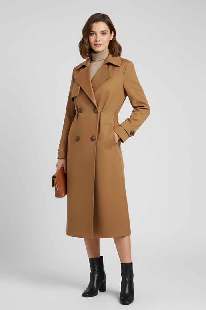 Women’s Trench Coat with Front Button Layout and Structured Outer Surface