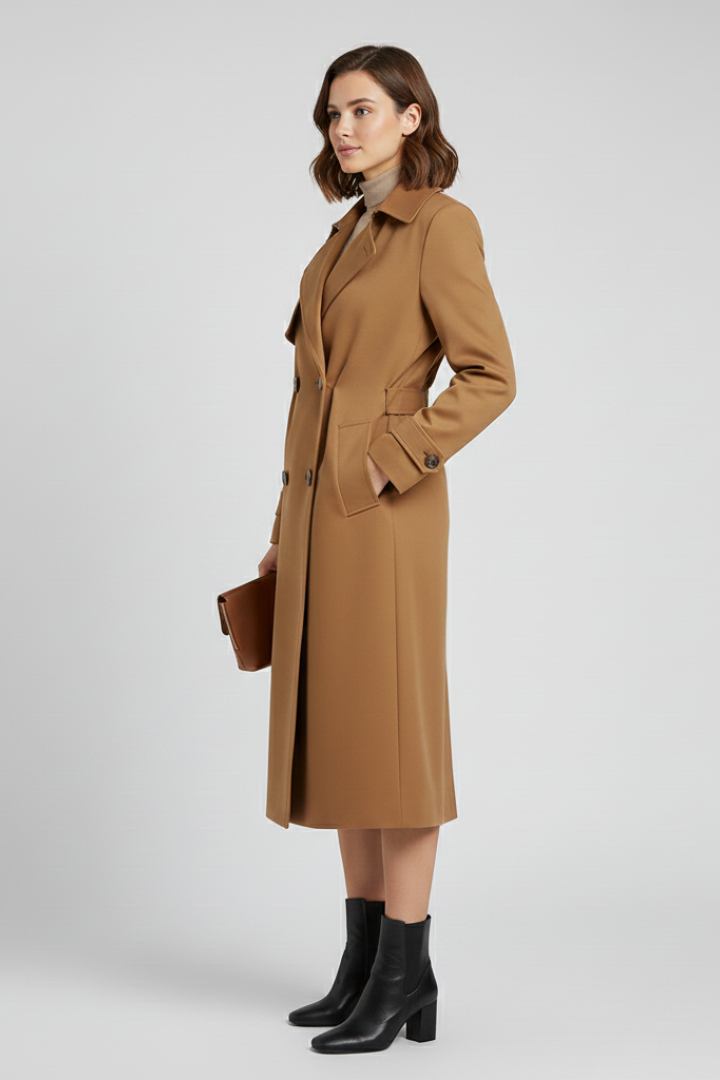 Women’s Trench Coat with Front Button Layout and Structured Outer Surface