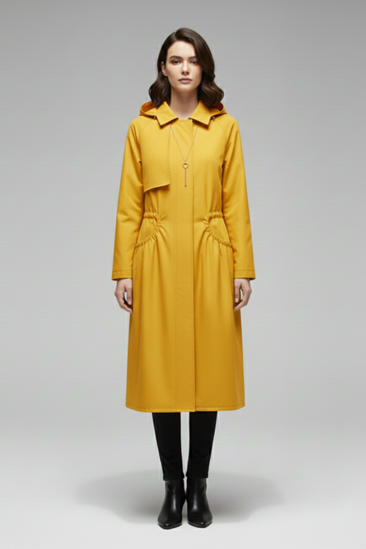 Women’s Trench Coat with Hood and Adjustable Belt