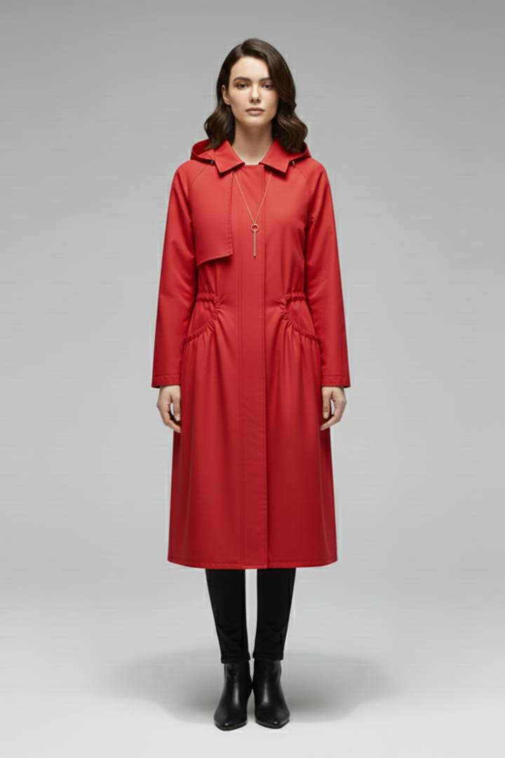 Women’s Trench Coat with Hood and Adjustable Belt
