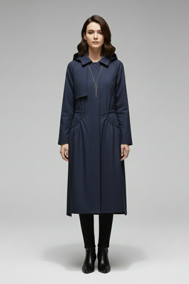 Women’s Trench Coat with Hood and Adjustable Belt
