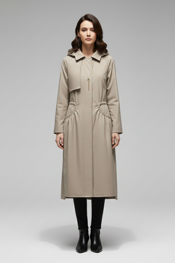 Women’s Trench Coat with Hood and Adjustable Belt