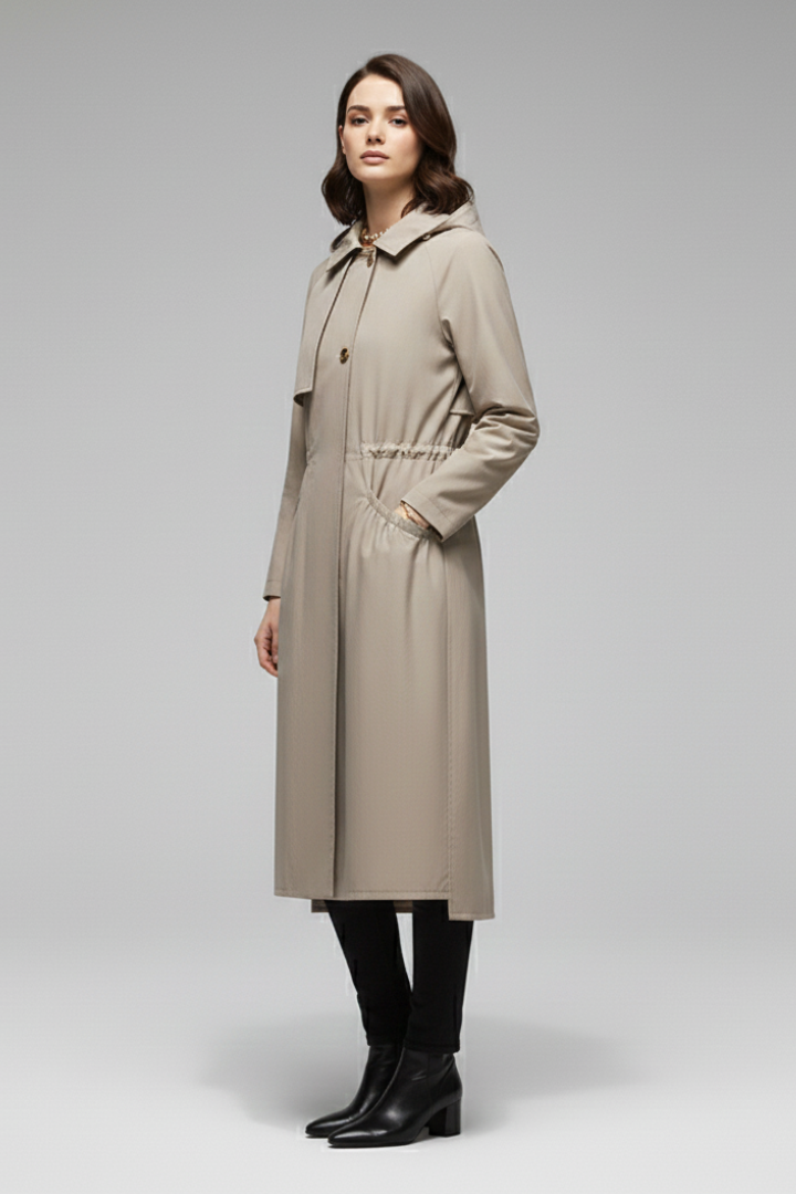Women’s Trench Coat with Hood and Adjustable Belt