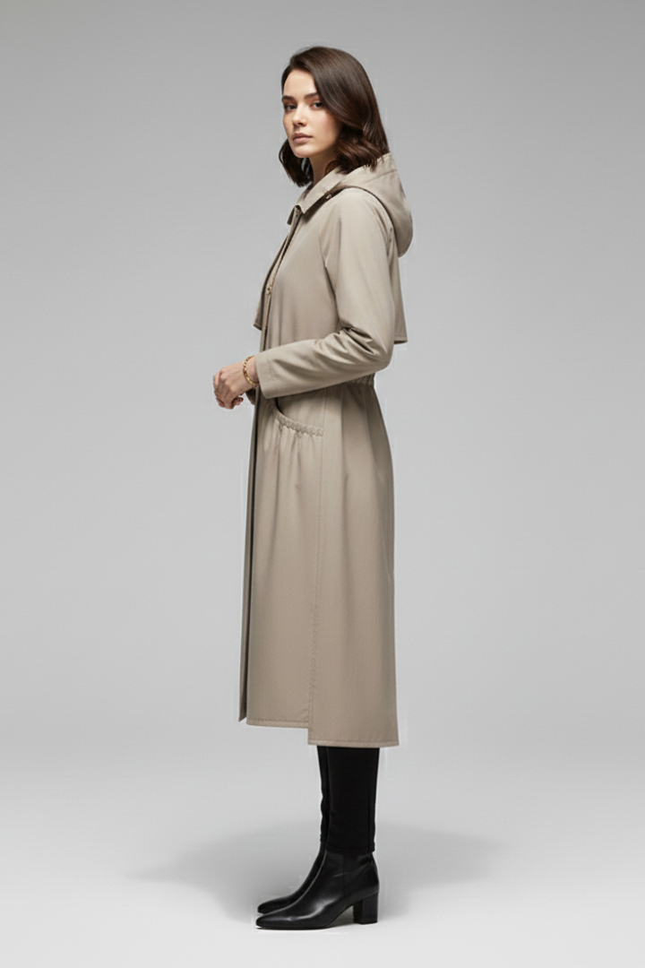 Women’s Trench Coat with Hood and Adjustable Belt