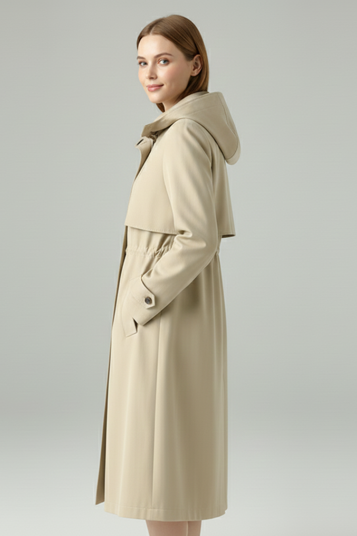 Women’s Trench Coat with Hood and Zip Closure