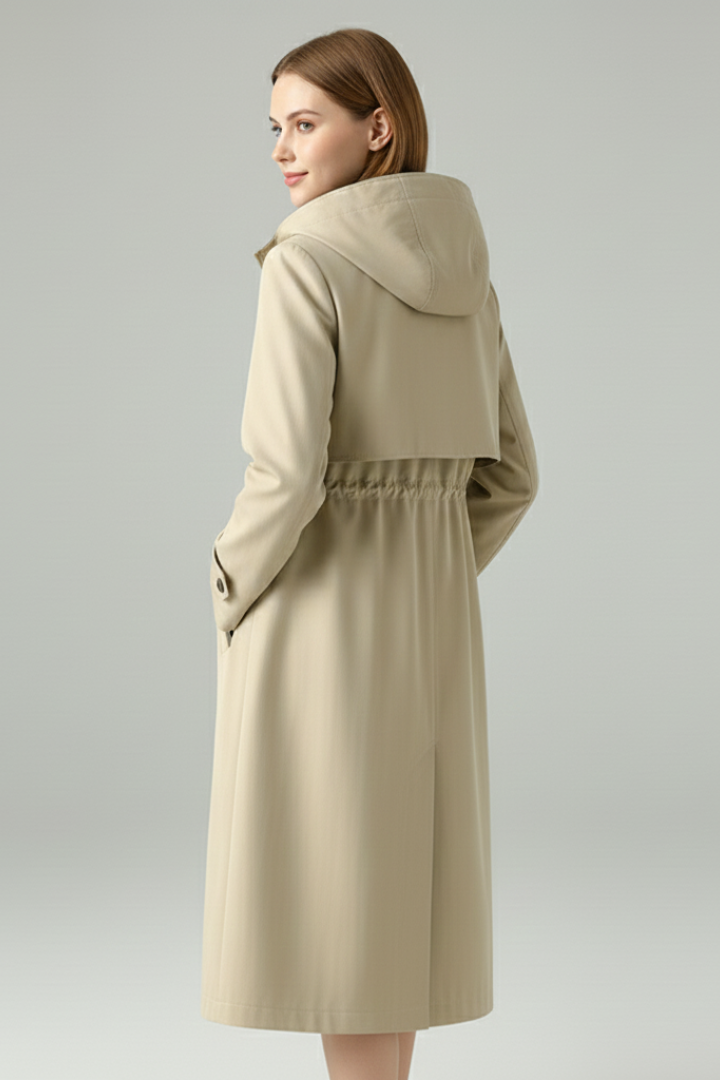 Women’s Trench Coat with Hood and Zip Closure
