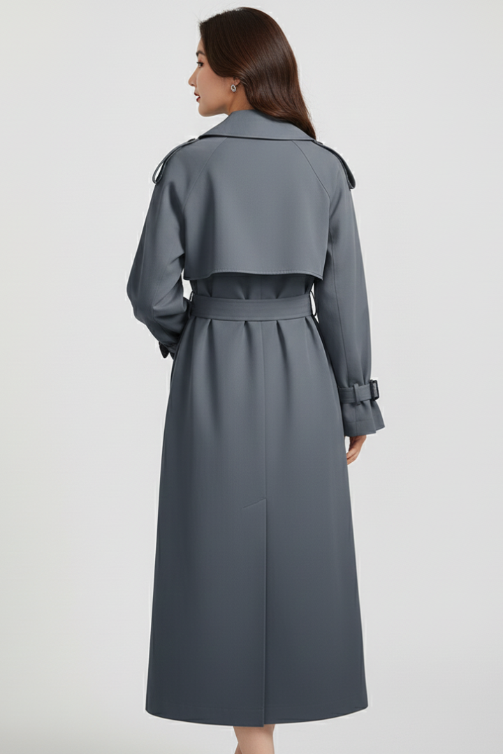 Women’s Trench Coat with Wide Collar and Double Button Closure