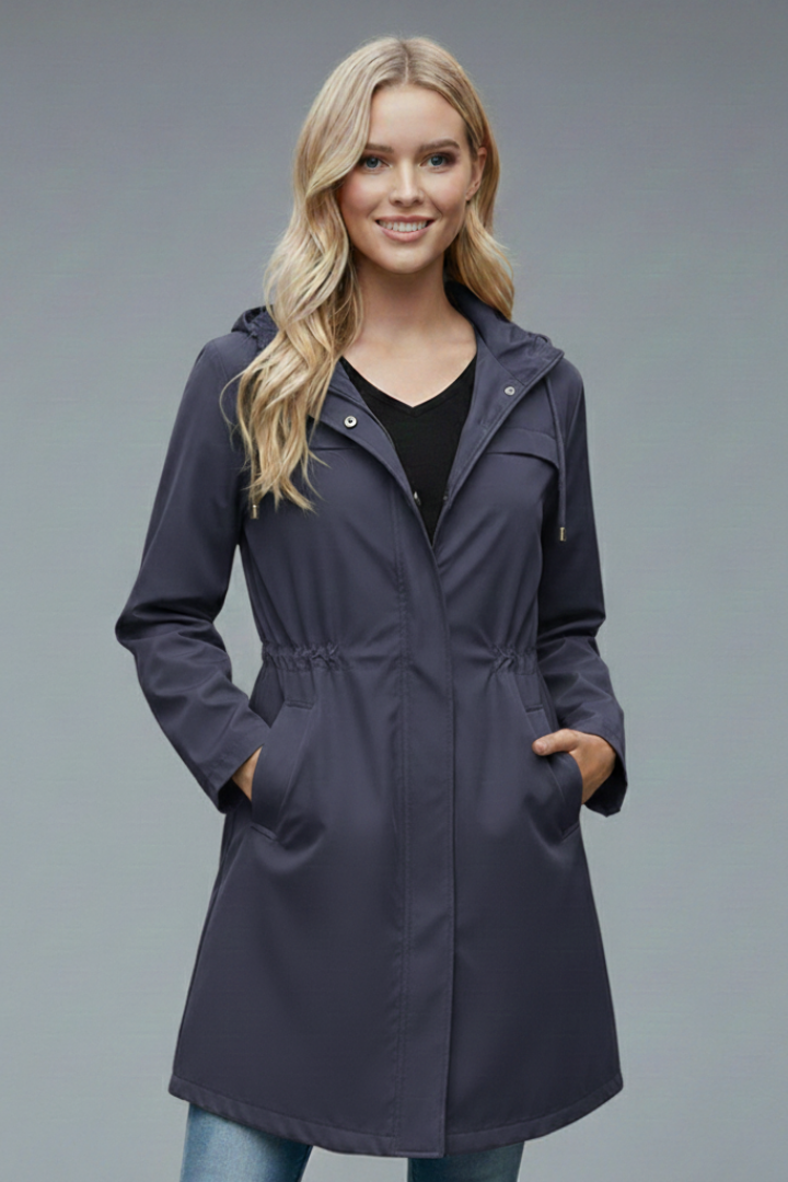 Women’s Trench Coat with Zip Fastening and Long Sleeves