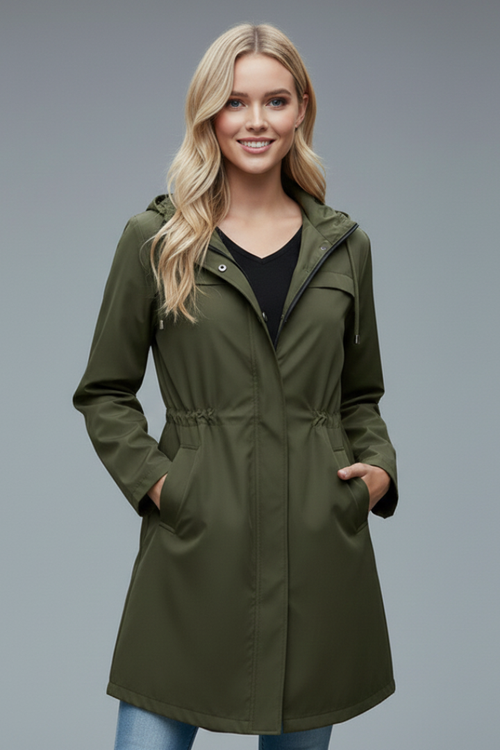 Women’s Trench Coat with Zip Fastening and Long Sleeves