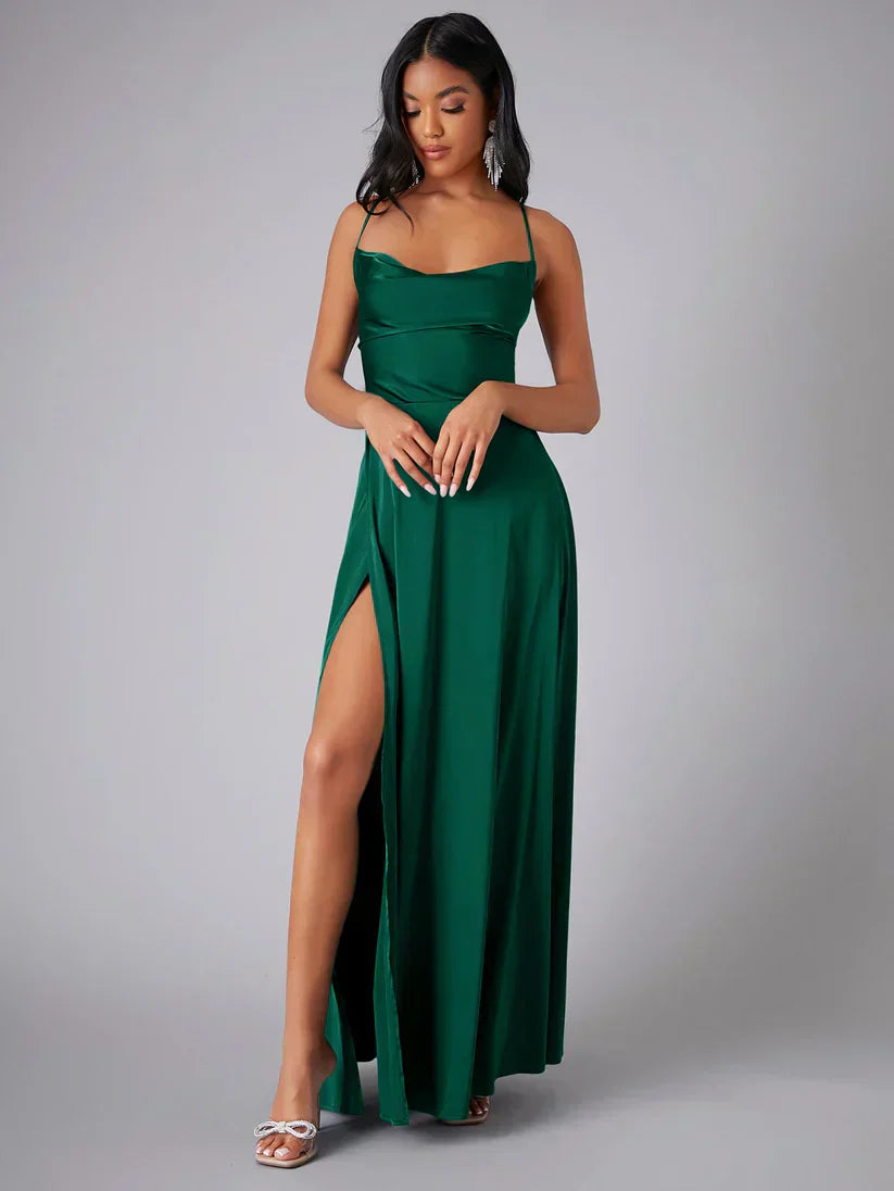 Spaghetti Strap Evening Maxi Dress with High Slit