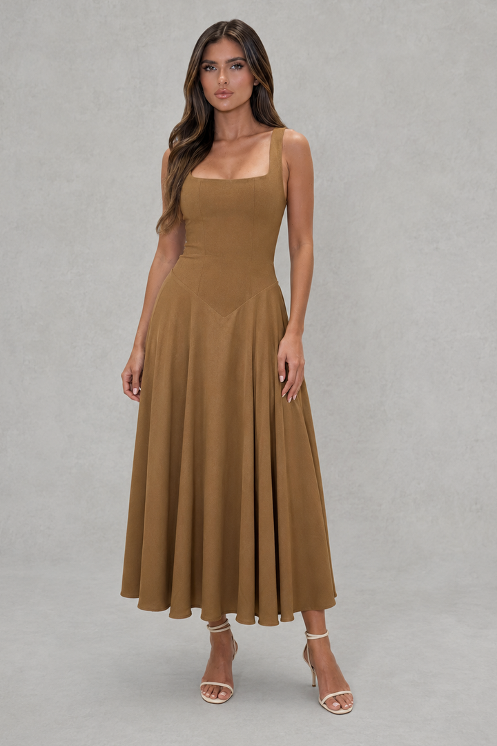 Adeline | Square Neck Midi Office Attire Dress For Women