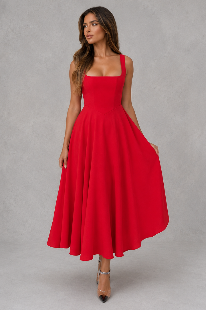 Adeline | Square Neck Midi Office Attire Dress For Women