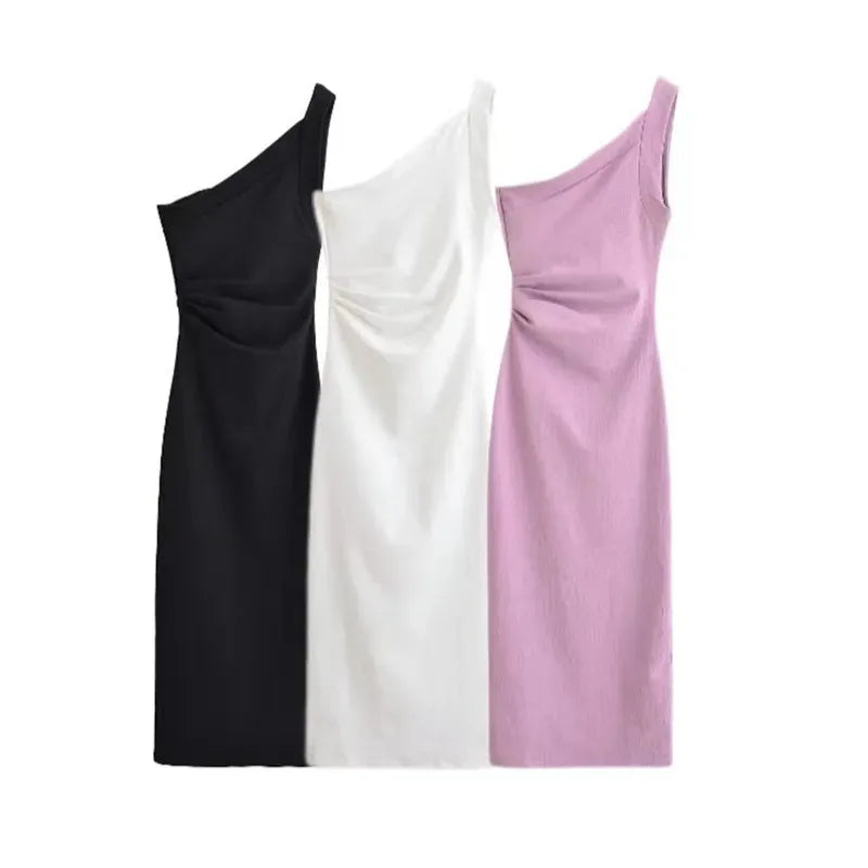 One-Shoulder Asymmetric Midi Dress