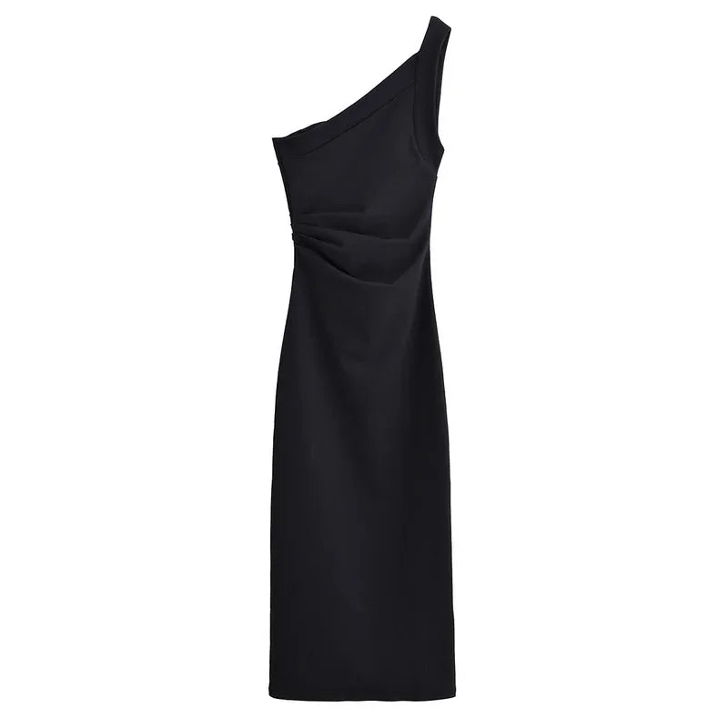 One-Shoulder Asymmetric Midi Dress